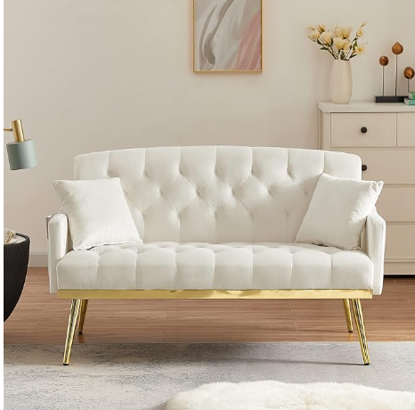 White 55" Velvet Loveseat Rental